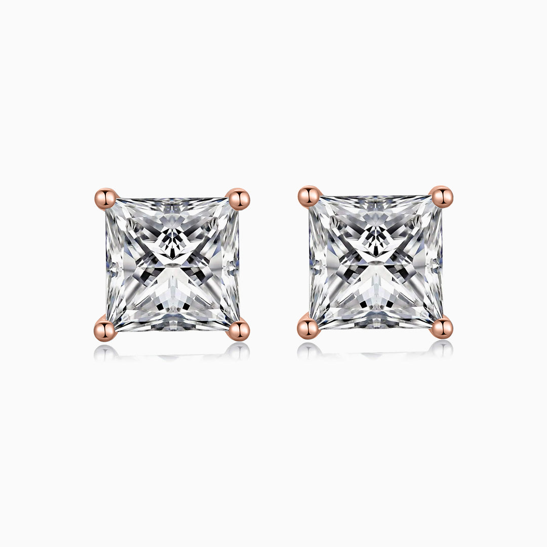 Iva Princess-Cut Moissanite Stud Earrings by Nura Lab in 14K rose gold plating over S925 sterling silver