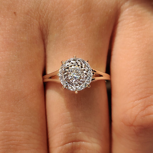 Celestine Grace - Portuguese Cut Diamond Solitaire Engagement Ring with Split Shank
