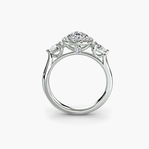 Sylvie - Three-Stone with Halo Lab Grown Diamond Engagement Ring
