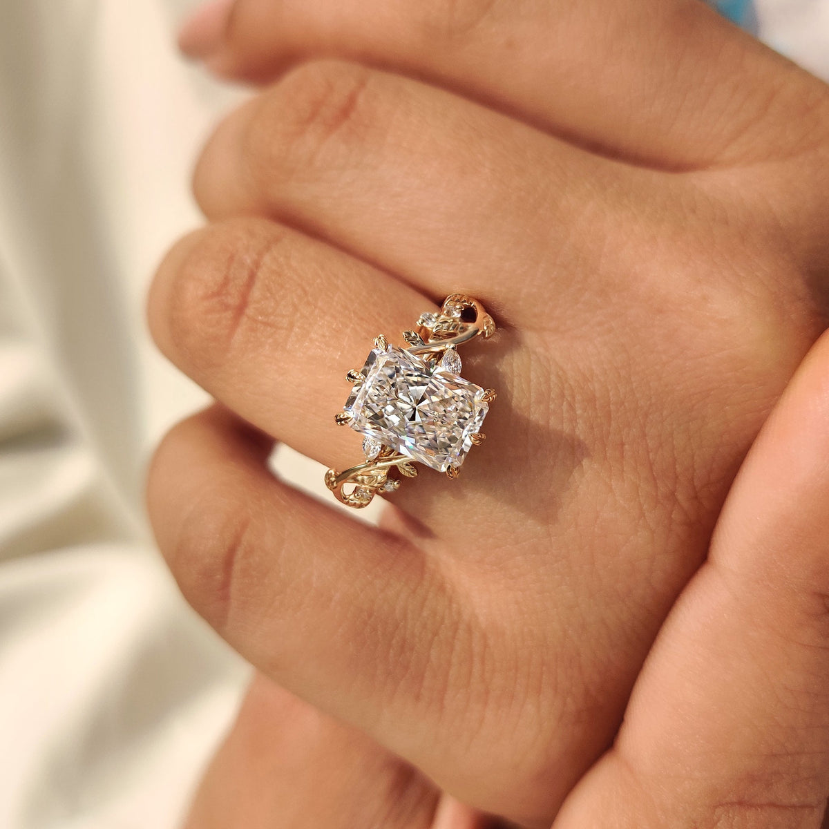 Rosalie Dawn - Radiant Cut Nature Inspired Engagement Ring with Leaf Style Prong