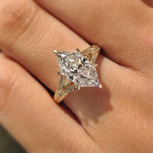 Celestine Faye - Dutch Marquise Solitaire Ring with Vintage Inspired Filigree Split Shank