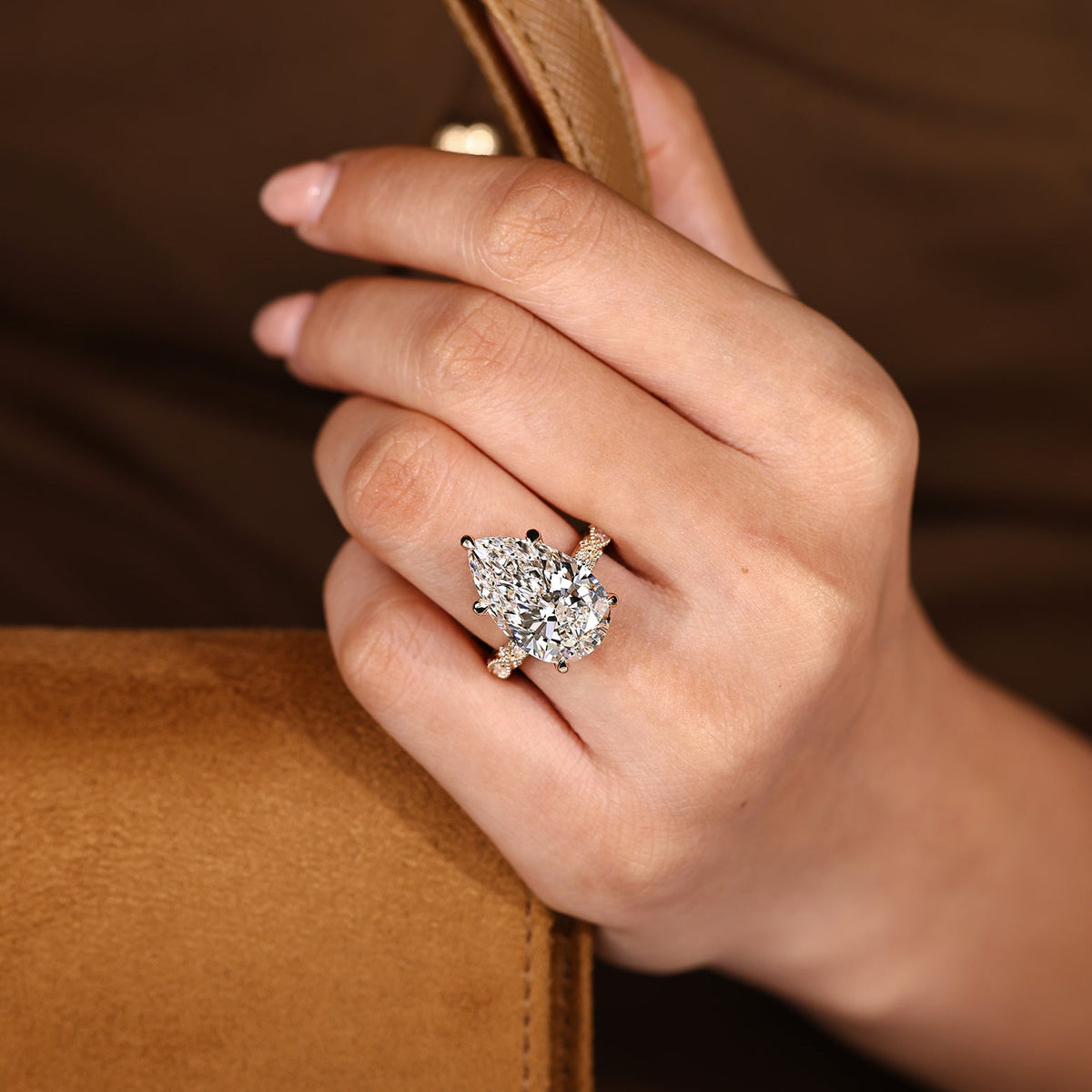 Elodie Grace - 10 Carat Pear Shaped Diamond Ring with Marquise and Round Pave