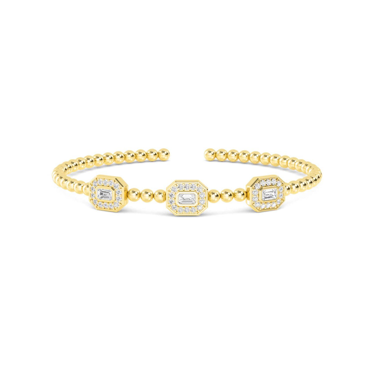 Arabella three-station cuff lab grown diamond bracelet in yellow gold - view 1