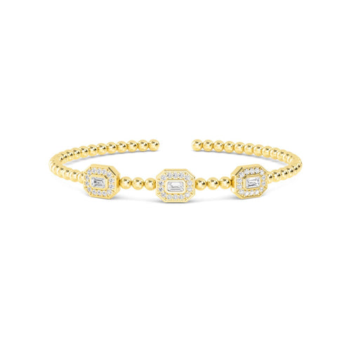 Arabella three-station cuff lab grown diamond bracelet in yellow gold - view 1