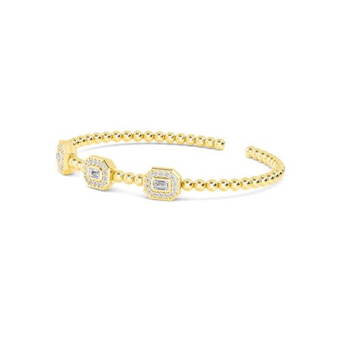 Arabella three-station cuff lab grown diamond bracelet in yellow gold - view 4
