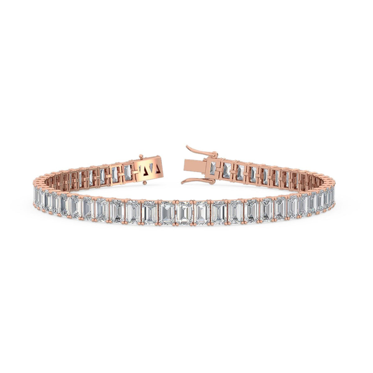 Adelina emerald cut tennis lab grown diamond bracelet in rose gold - view 1