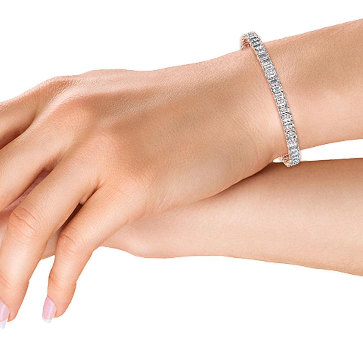 Adelina emerald cut tennis lab grown diamond bracelet in rose gold - view 2