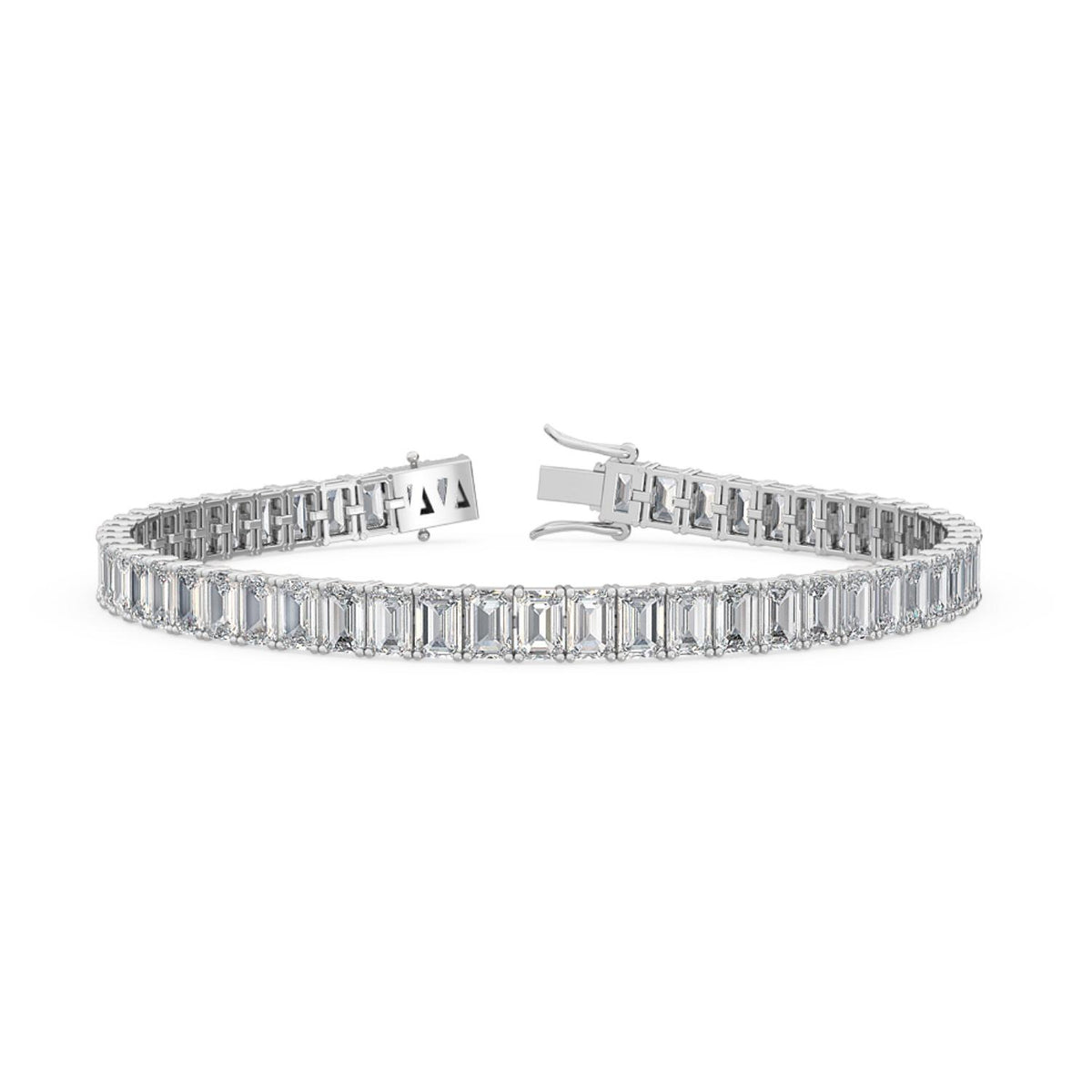 Adelina emerald cut tennis lab grown diamond bracelet in white gold - view 1
