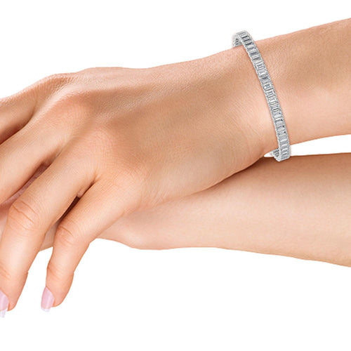 Adelina emerald cut tennis lab grown diamond bracelet in white gold - view 2