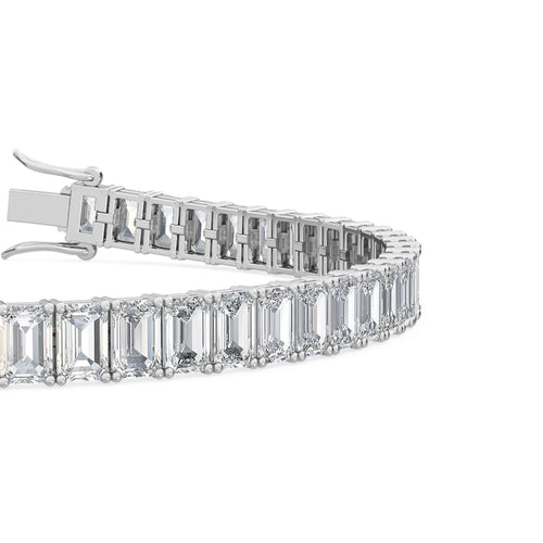 Adelina emerald cut tennis lab grown diamond bracelet in white gold - view 3