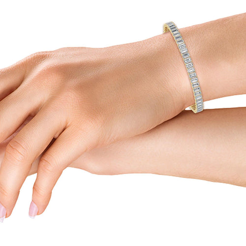 Adelina emerald cut tennis lab grown diamond bracelet in yellow gold - view 2