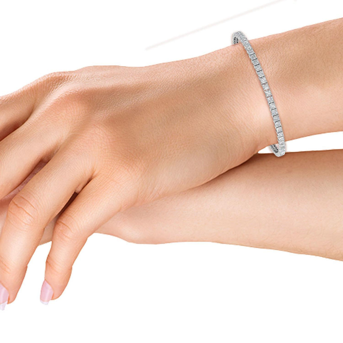 Adriana princess cut tennis lab grown diamond bracelet in white gold - view 2