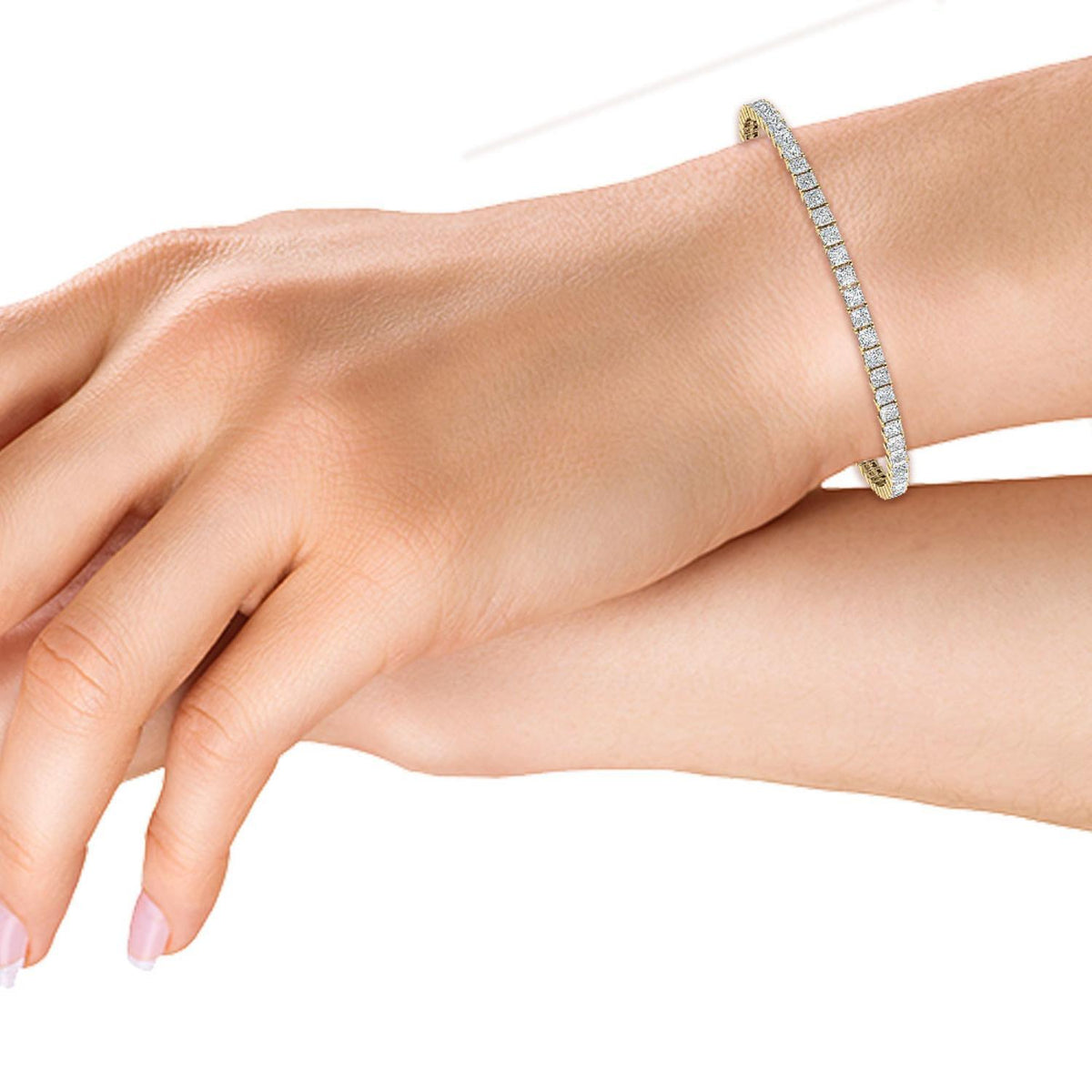 Adriana princess cut tennis lab grown diamond bracelet in yellow gold - view 2