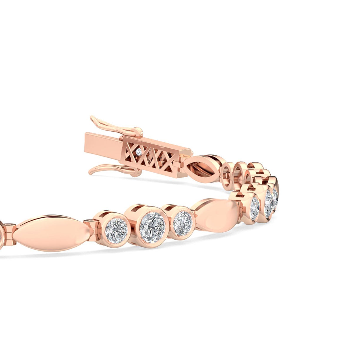 Aurelie sculpted link lab grown diamond bracelet in rose gold - view 3