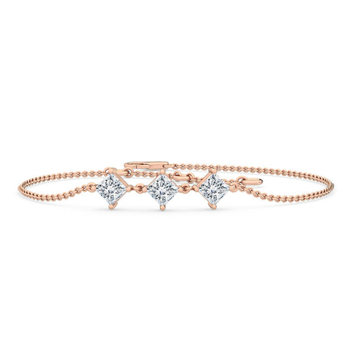 Bria princess three-stone chain lab grown diamond bracelet in rose gold - view 1