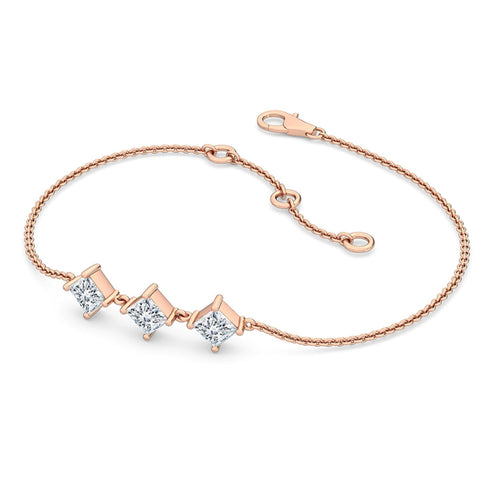 Bria princess three-stone chain lab grown diamond bracelet in rose gold - view 3