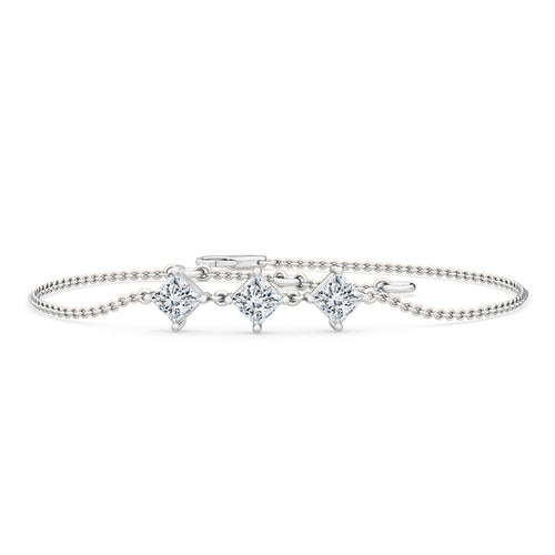 Bria princess three-stone chain lab grown diamond bracelet in white gold - view 1