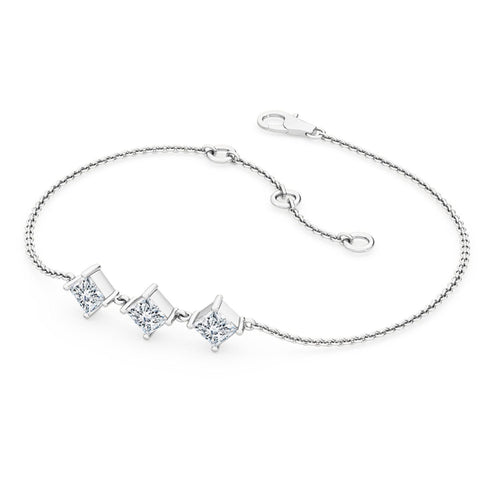 Bria princess three-stone chain lab grown diamond bracelet in white gold - view 3