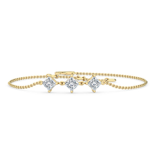 Bria princess three-stone chain lab grown diamond bracelet in yellow gold - view 1