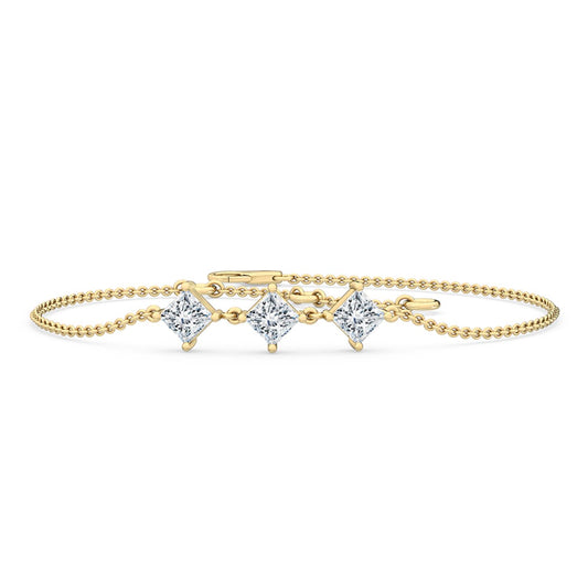 Bria princess three-stone chain lab grown diamond bracelet in yellow gold - view 1
