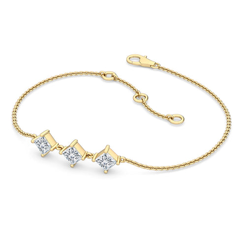 Bria princess three-stone chain lab grown diamond bracelet in yellow gold - view 3