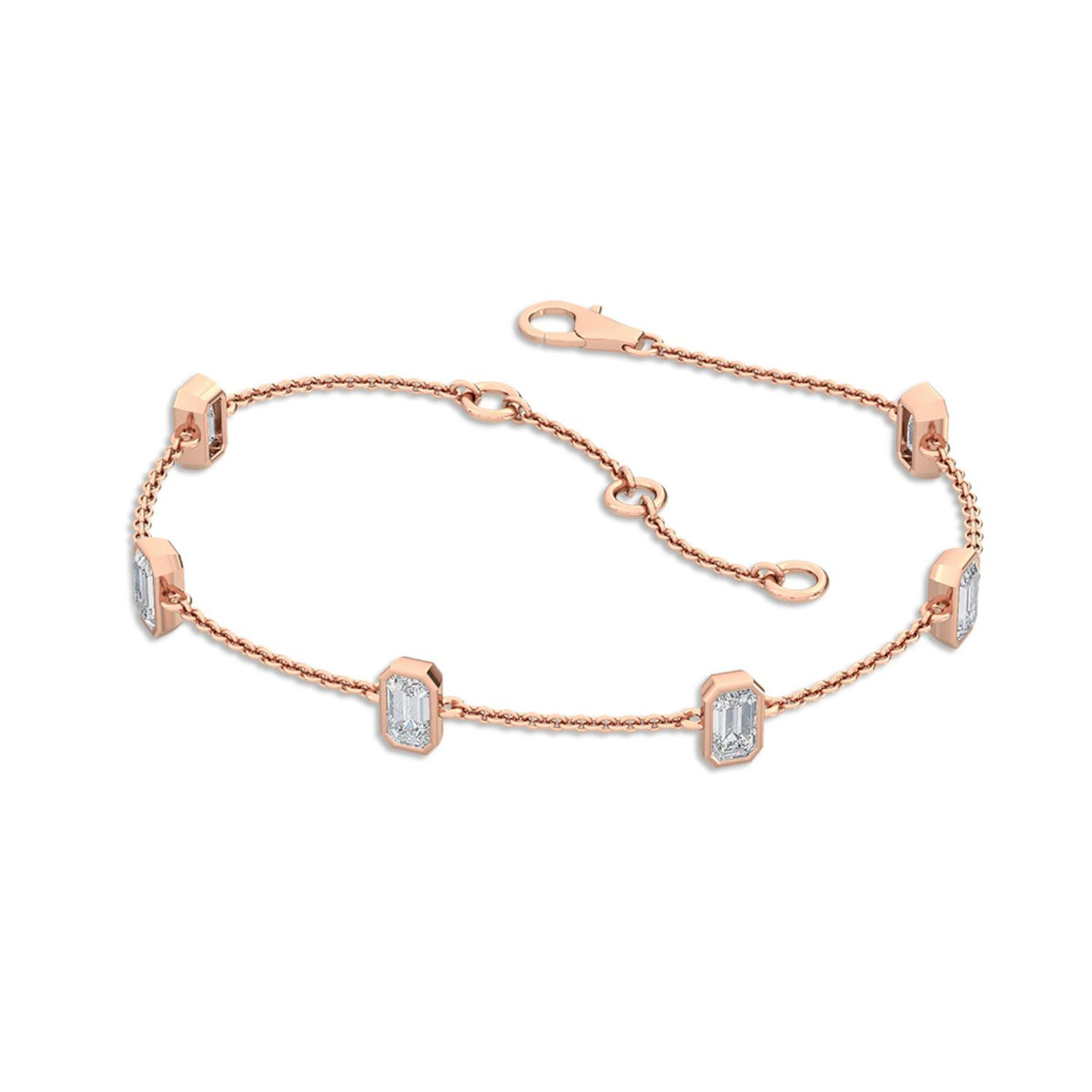 Alexia emerald bezel station lab grown diamond bracelet in rose gold - view 3