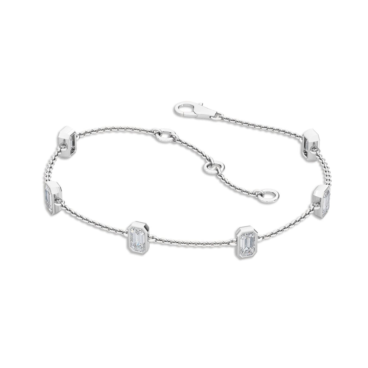 Alexia emerald bezel station lab grown diamond bracelet in white gold - view 3