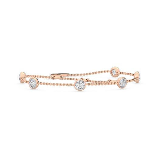 Amalia round bezel station lab grown diamond bracelet in rose gold - view 1