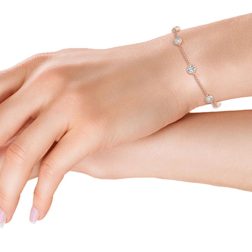 Amalia round bezel station lab grown diamond bracelet in rose gold - view 2