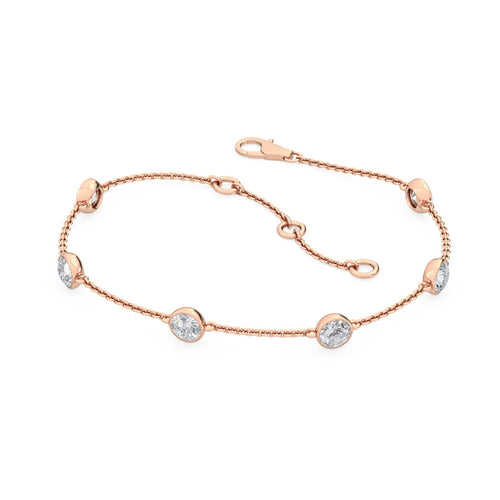 Amalia round bezel station lab grown diamond bracelet in rose gold - view 3