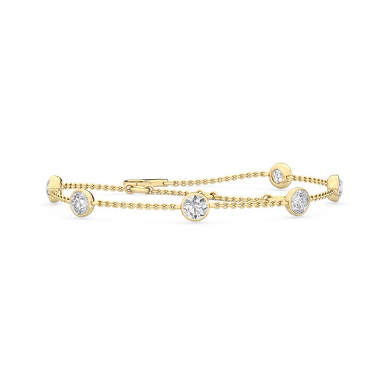 Amalia round bezel station lab grown diamond bracelet in yellow gold - view 1