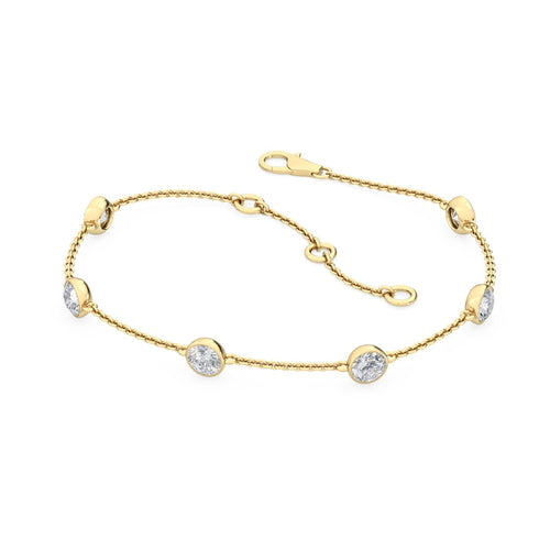 Amalia round bezel station lab grown diamond bracelet in yellow gold - view 3