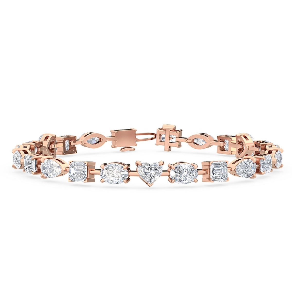 Celine mixed shape link lab grown diamond bracelet in rose gold - view 1