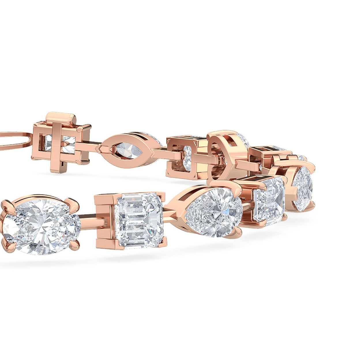 Celine mixed shape link lab grown diamond bracelet in rose gold - view 3