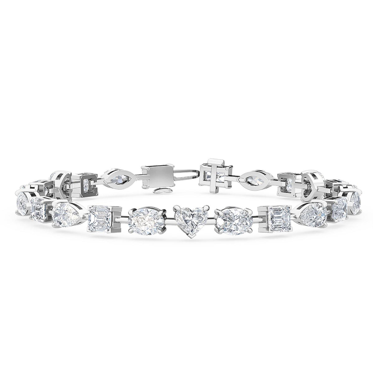 Celine mixed shape link lab grown diamond bracelet in white gold - view 1