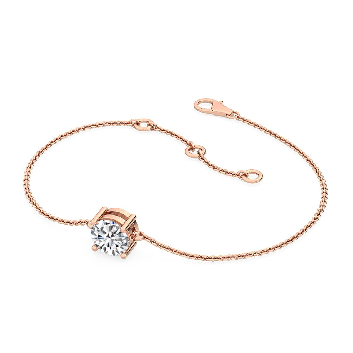 Daphne round solitaire chain lab grown diamond bracelet in rose gold - view 3