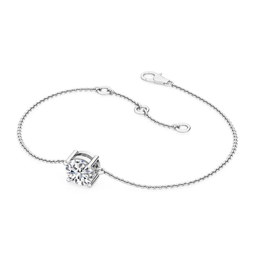 Daphne round solitaire chain lab grown diamond bracelet in white gold - view 3