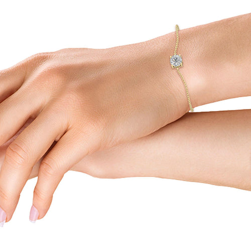 Daphne round solitaire chain lab grown diamond bracelet in yellow gold - view 2