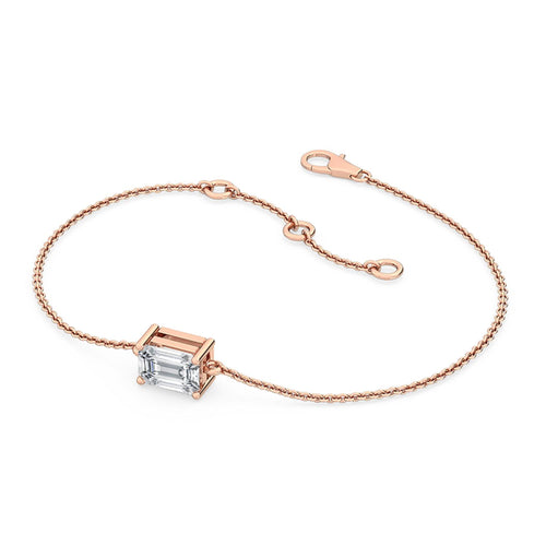 Dahlia east-west emerald solitaire lab grown diamond bracelet in rose gold - view 3