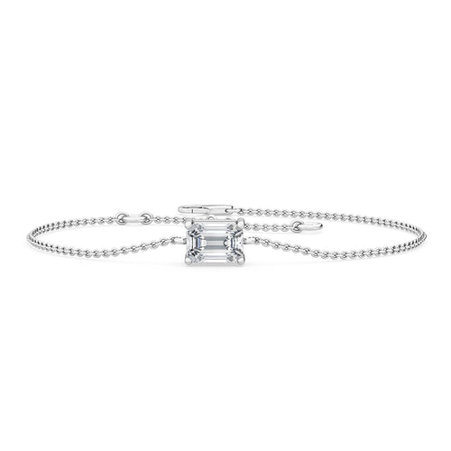 Dahlia east-west emerald solitaire lab grown diamond bracelet in white gold - view 1