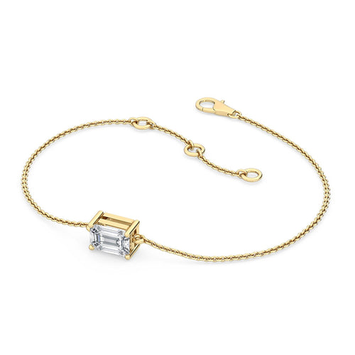 Dahlia east-west emerald solitaire lab grown diamond bracelet in yellow gold - view 3