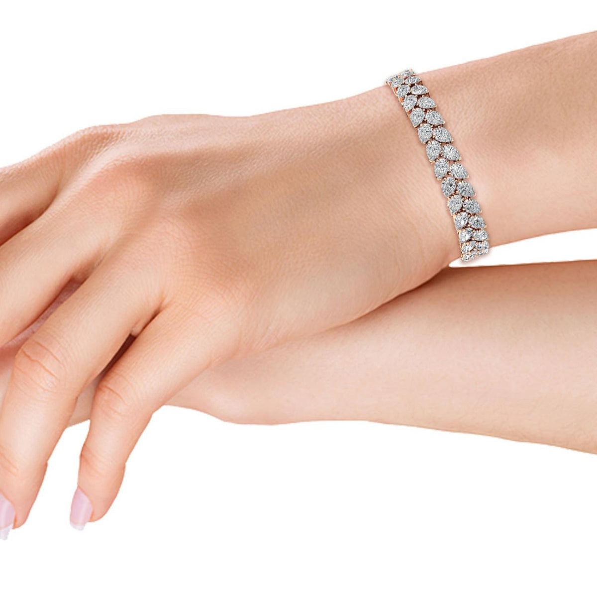 Aria pear double row lab grown diamond bracelet in rose gold - view 2