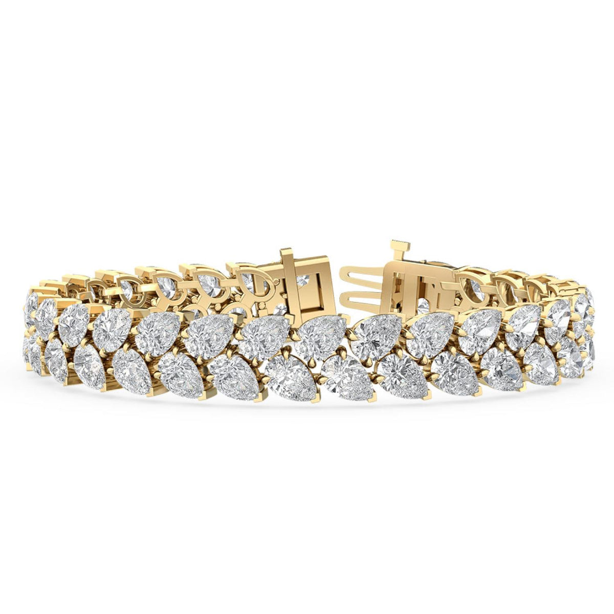Aria pear double row lab grown diamond bracelet in yellow gold - view 1