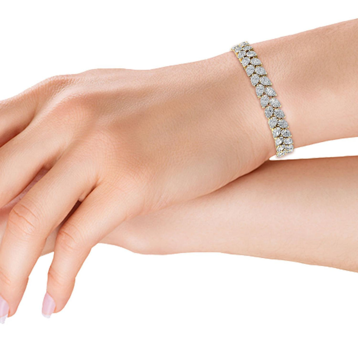 Aria pear double row lab grown diamond bracelet in yellow gold - view 2