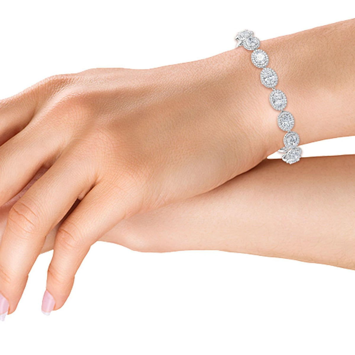 Cleo oval halo lab grown diamond bracelet in white gold - view 2