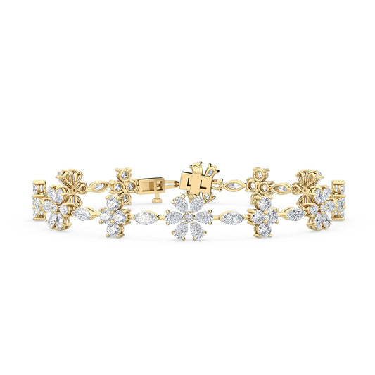 Clara floral diamond link lab grown diamond bracelet in yellow gold - view 1
