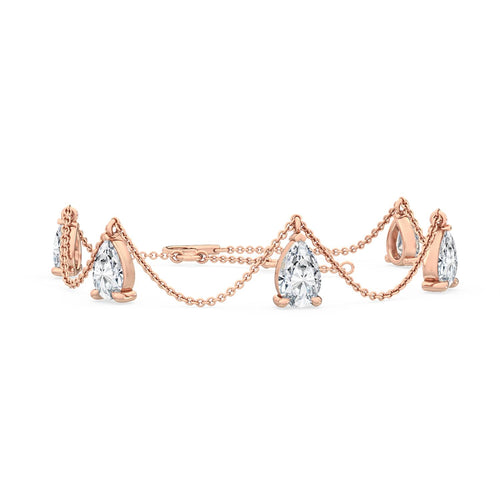 Delphine pear draped chain lab grown diamond bracelet in rose gold - view 1