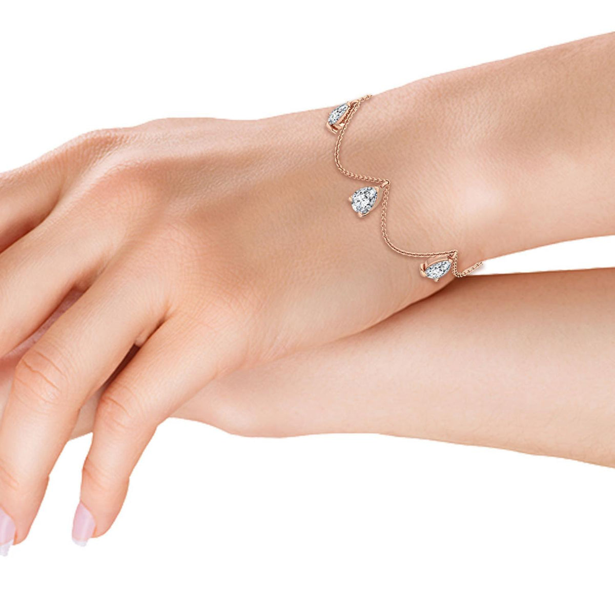 Delphine pear draped chain lab grown diamond bracelet in rose gold - view 2