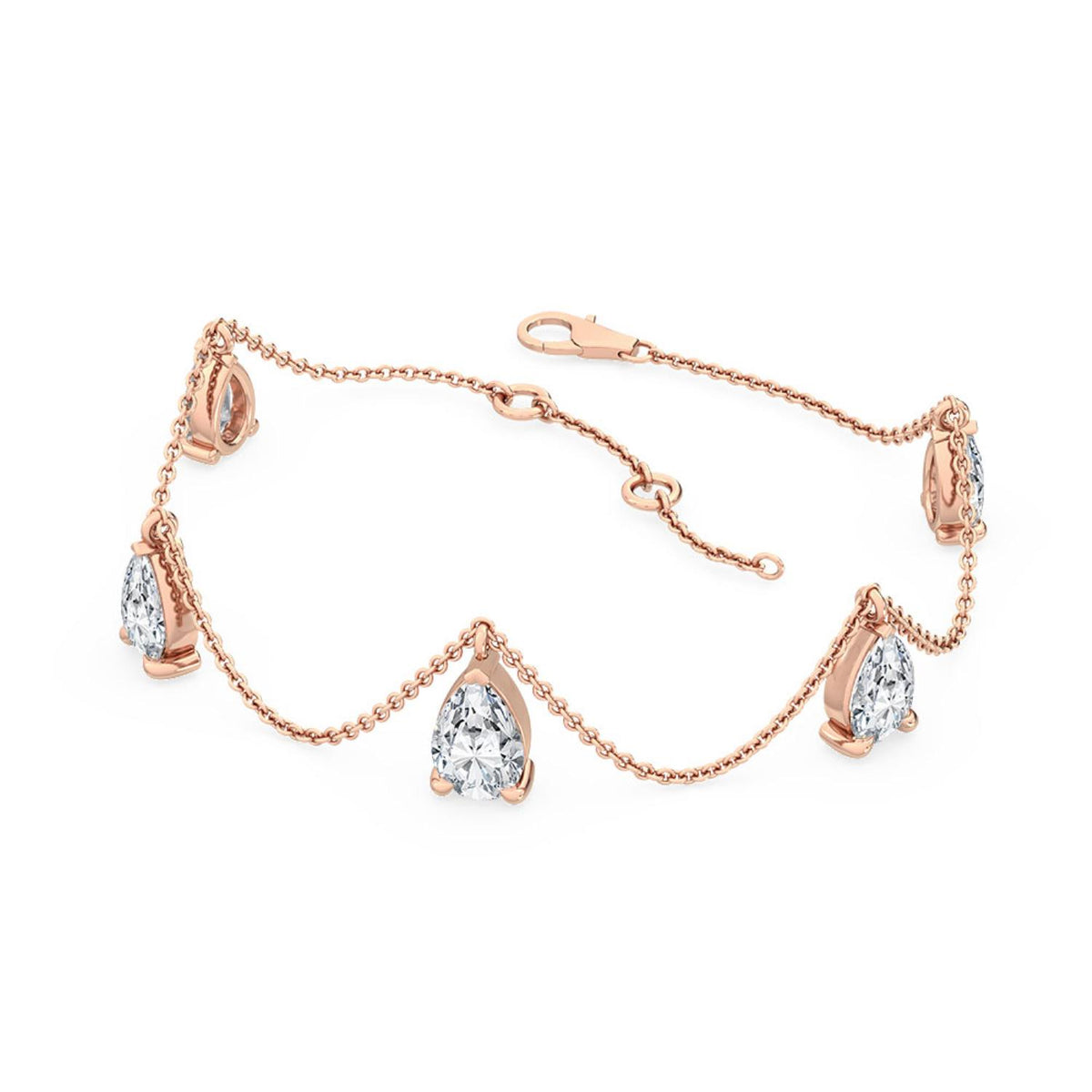 Delphine pear draped chain lab grown diamond bracelet in rose gold - view 3
