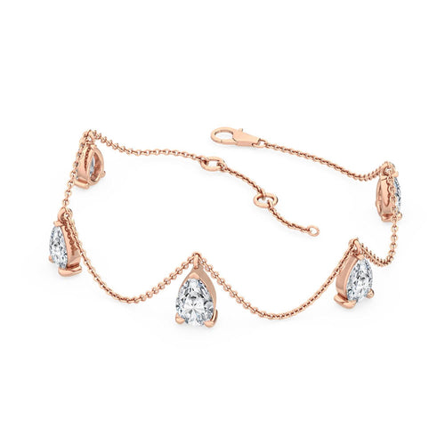 Delphine pear draped chain lab grown diamond bracelet in rose gold - view 3